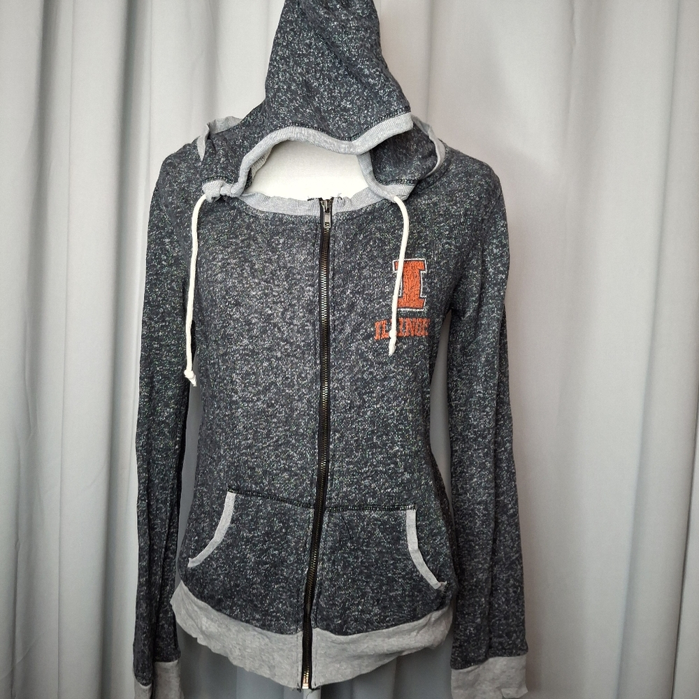 Womens Illinois Collosseum Athletics Gray Distressed Logo Full-Zip Hoodie Size L